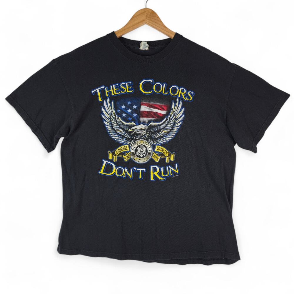 Vtg Patriotic Eagle Graphic T-Shirt Mens XL Black USA 90s These Colors Don't Run